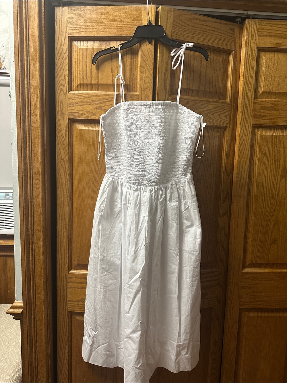 Astr White Smocked Midi Dress with Tie Straps